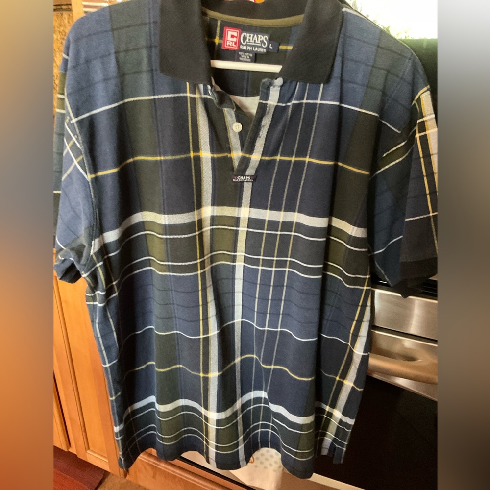 Men’s Chaps Ralph Lauren short sleeve preppy plaid polo.  Size LG. flannel feel
